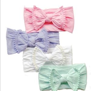4 Baby Nylon Elastic Headbands Baby Head  Bows